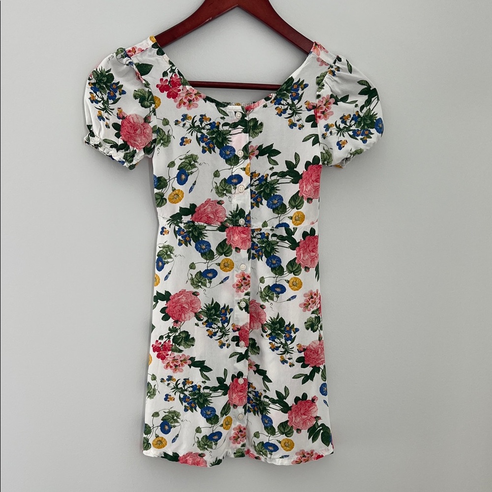 Old Navy | White Floral Puff Sleeve Mini Dress Pink, Blue & Yellow Bloom Size 8